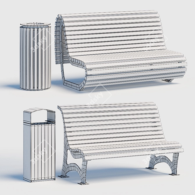 Urban Bench Set 03: Stylish Outdoor Seating 3D model image 2