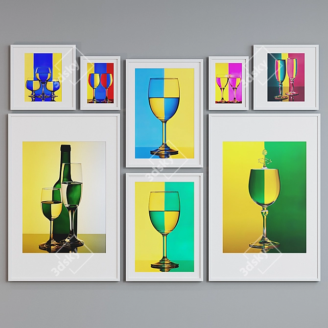 Colorful Modern Frame Set with Glassware Photos 3D model image 4