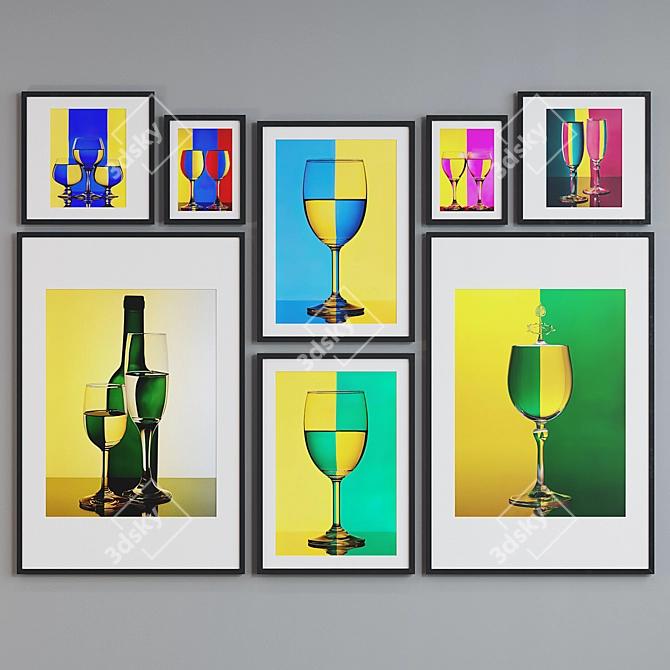 Colorful Modern Frame Set with Glassware Photos 3D model image 5