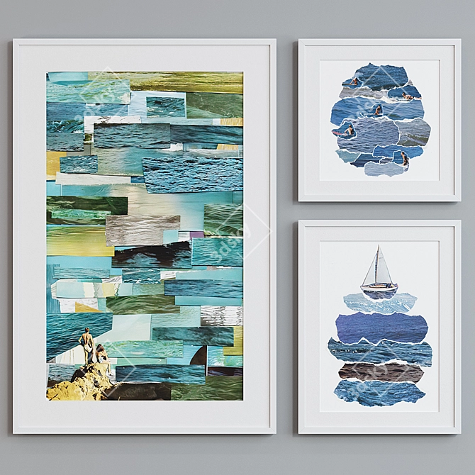 Coastal Collage 3-Piece Picture Frame Set 3D model image 2
