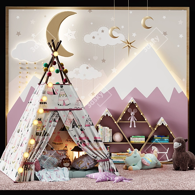Title: Glamourous Wigwam Childroom Decor 3D model image 1