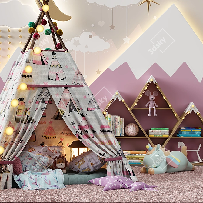 Title: Glamourous Wigwam Childroom Decor 3D model image 2