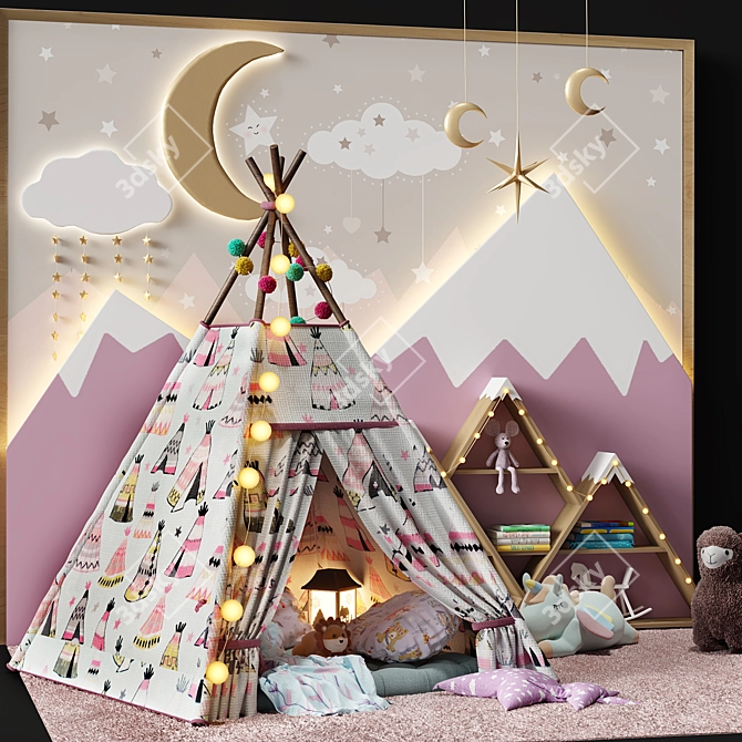 Title: Glamourous Wigwam Childroom Decor 3D model image 4