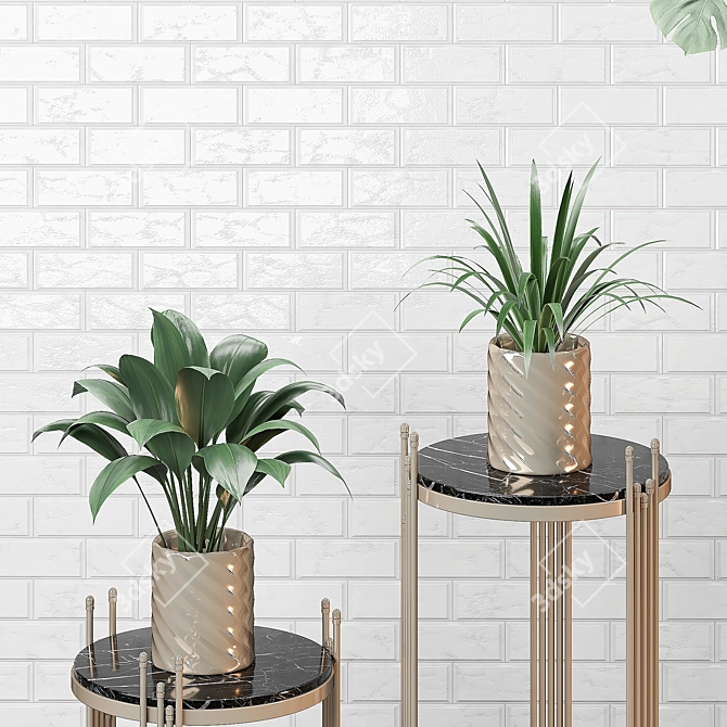 Golden Vase Indoor Plant Set 3D model image 2