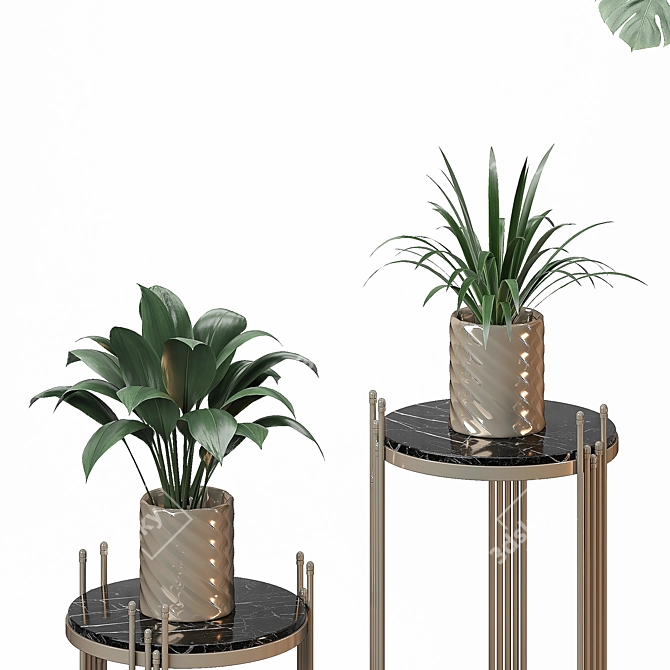 Golden Vase Indoor Plant Set 3D model image 6