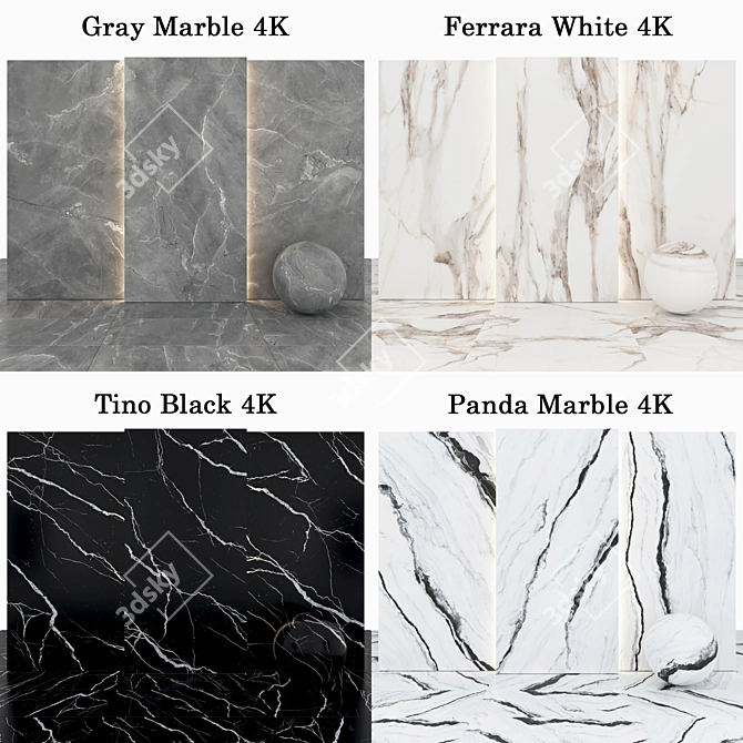 Marble Collection: Gray, White, Panda, Black 3D model image 2