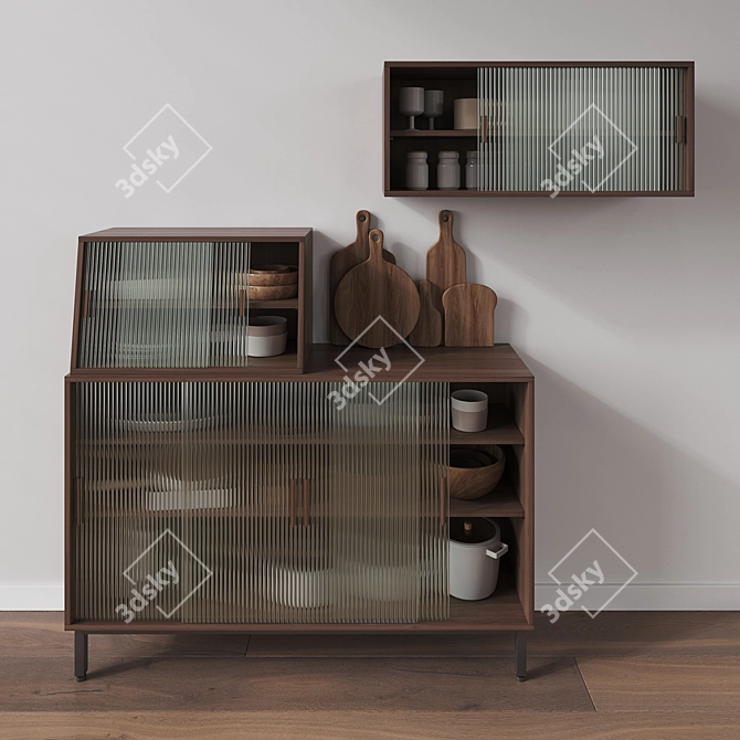 Rustic Wood Glass Cabinets 3D model image 4