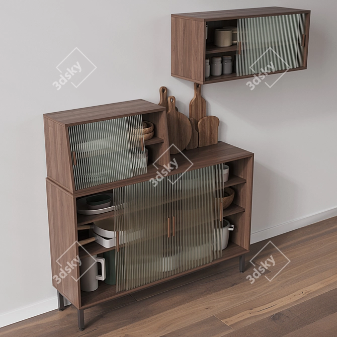 Rustic Wood Glass Cabinets 3D model image 5