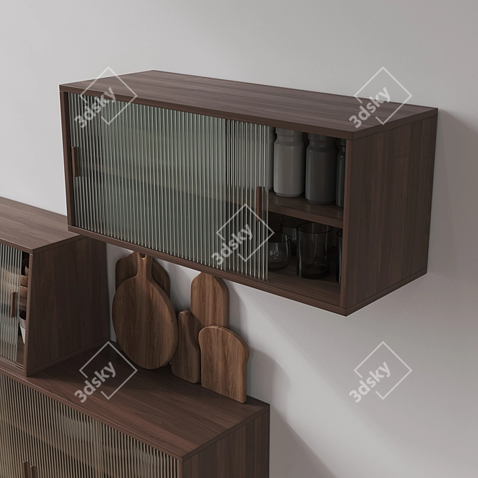 Rustic Wood Glass Cabinets 3D model image 7