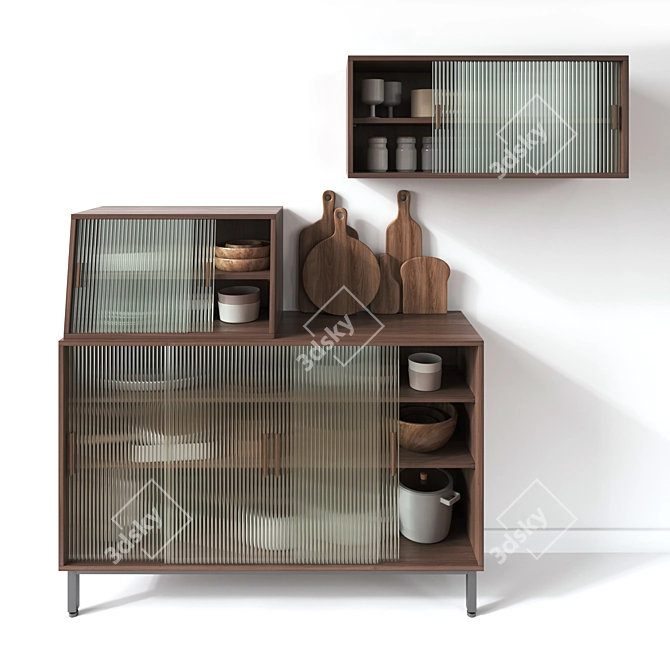 Rustic Wood Glass Cabinets 3D model image 12