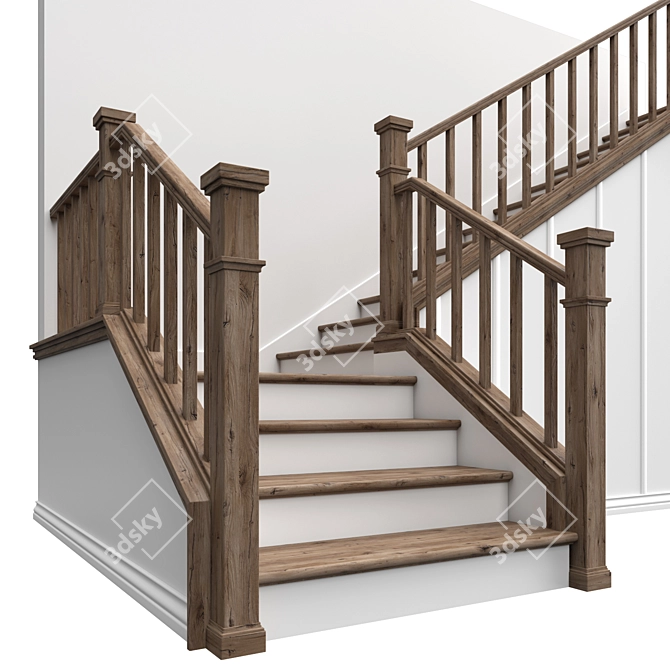 Classic Stucco-Wood Staircase 3D model image 3