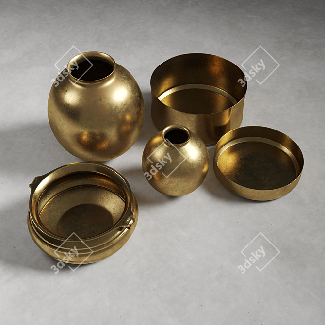 Elegant Burnished Brass Vases 3D model image 3