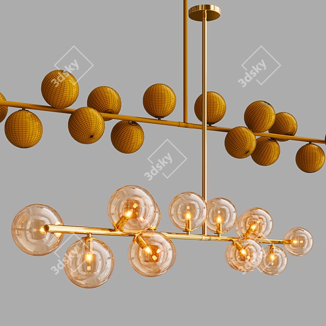 Elegant Brass Amber Pendant 3D model image 3