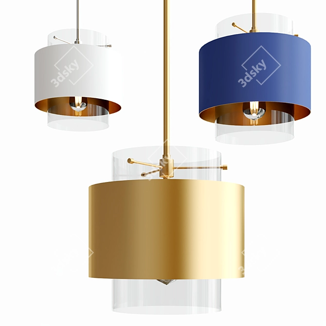 Elegant Aged Brass Glass Pendant 3D model image 1