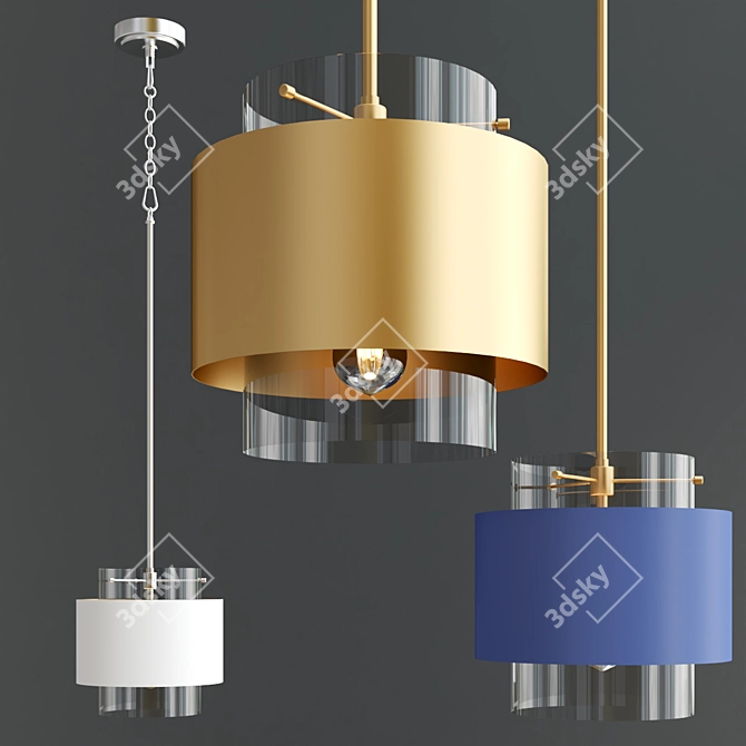 Elegant Aged Brass Glass Pendant 3D model image 3