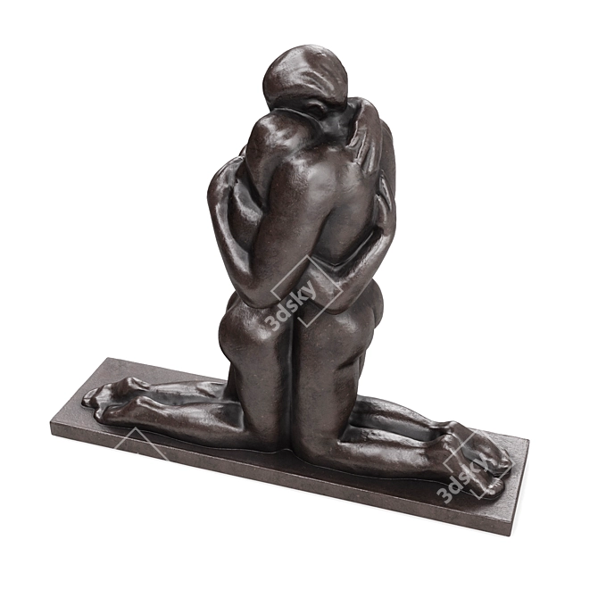 Elegant Bronze Couple Statuette 3D model image 4