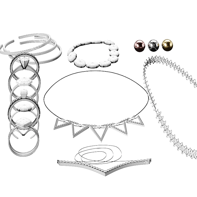 Gold, Silver & Crystal Necklaces-Bracelets Set 3D model image 6