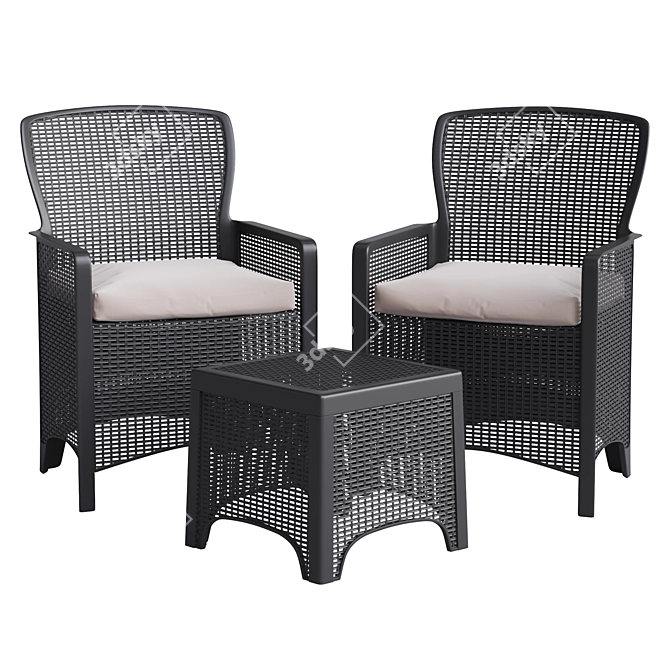 Faux Rattan Chair Set + Side Table 3D model image 1