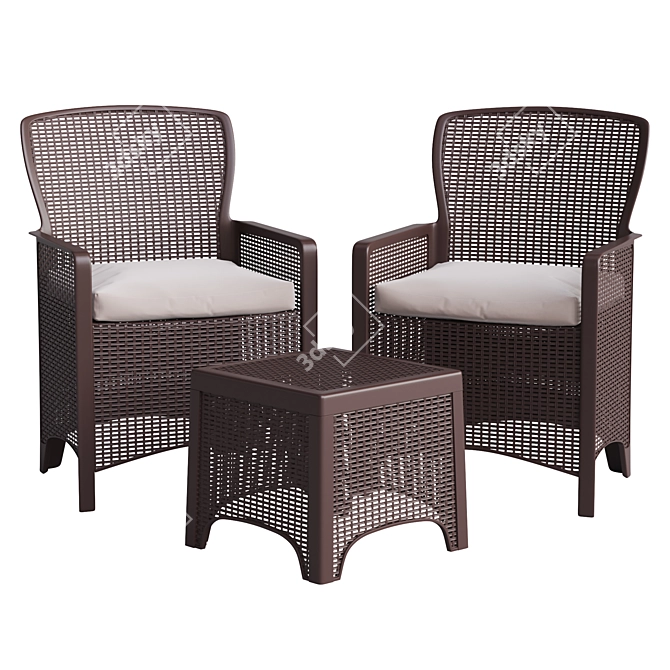 Faux Rattan Chair Set + Side Table 3D model image 2