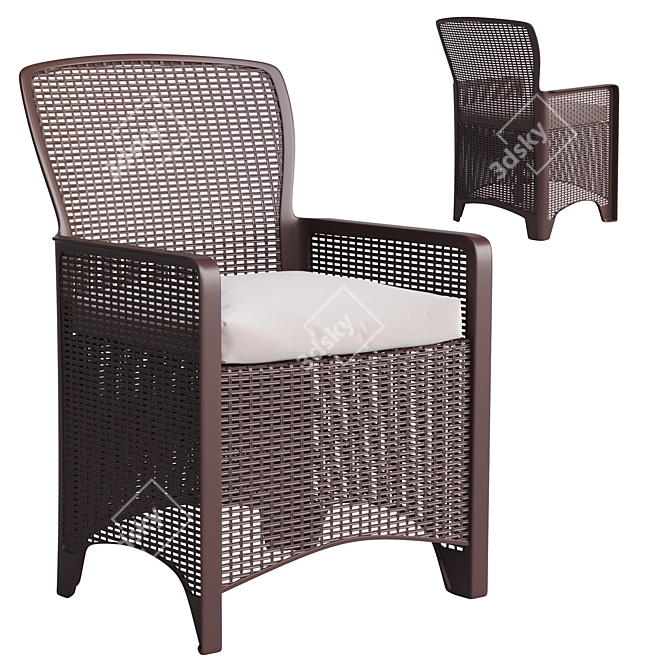 Faux Rattan Chair Set + Side Table 3D model image 4