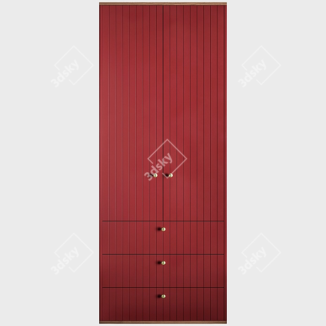 Modern Oak Wardrobe with Engraving 3D model image 2