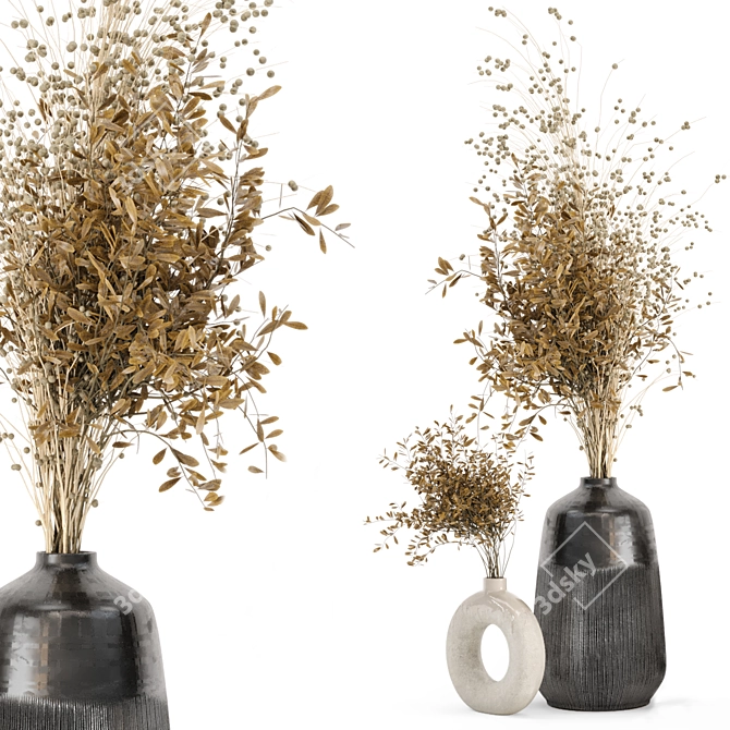 Concrete Pot Dry Plants Bouquet 3D model image 3