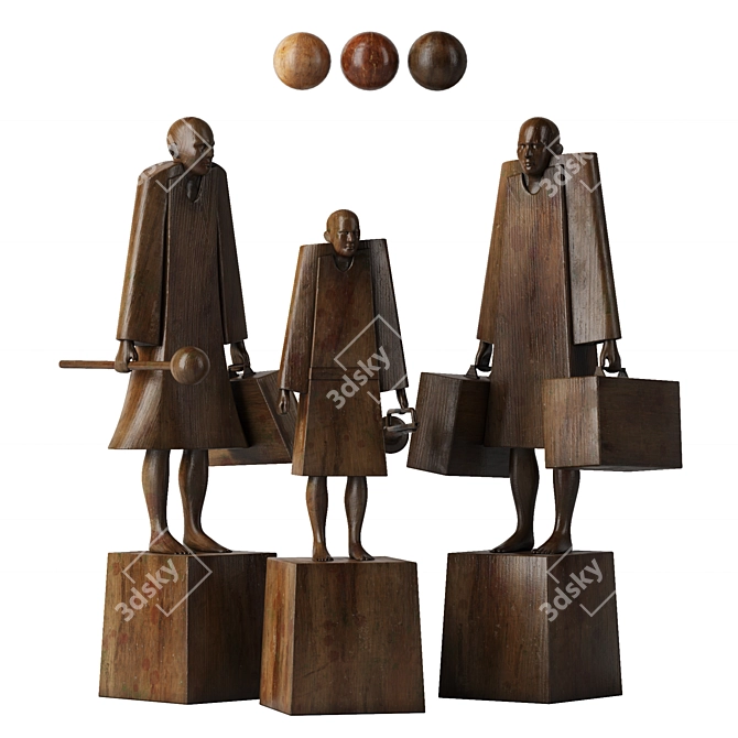 Wooden Family Sculptures 3D model image 3