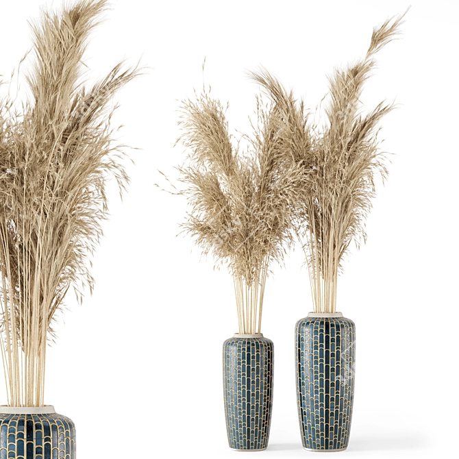 Dried Plant Bouquet in Concrete Pot 3D model image 1