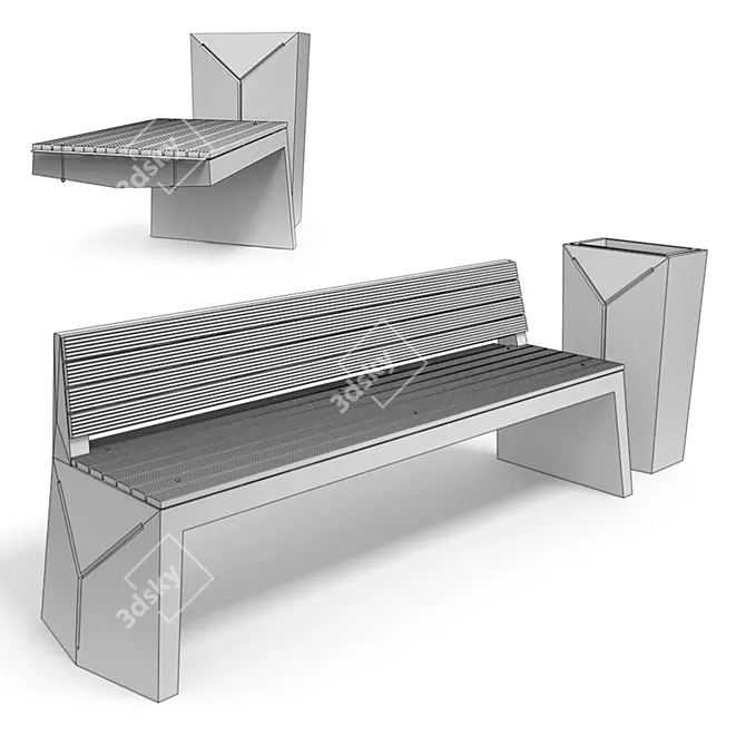 Geometry-2 Bench & Urn Set 3D model image 3