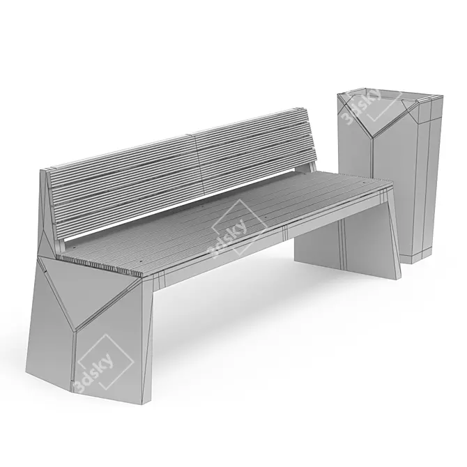 Geometry-2 Bench & Urn Set 3D model image 7