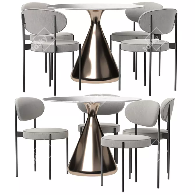 Elegant Dery Chair & Silhouette Oval Table 3D model image 1