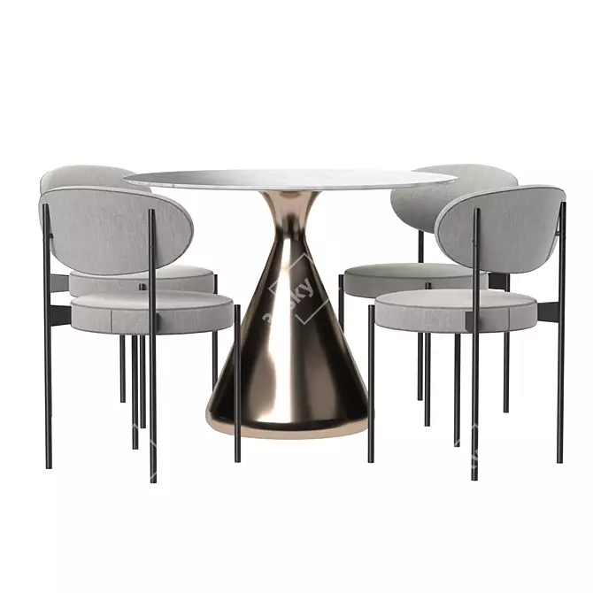 Elegant Dery Chair & Silhouette Oval Table 3D model image 2