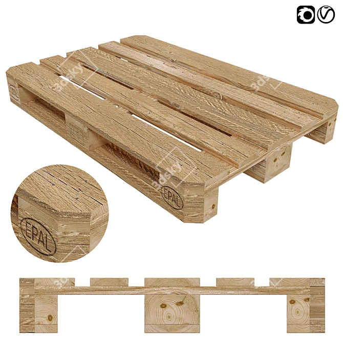 Premium Wooden Pallet: 800mm x 1200mm x 144mm 3D model image 1