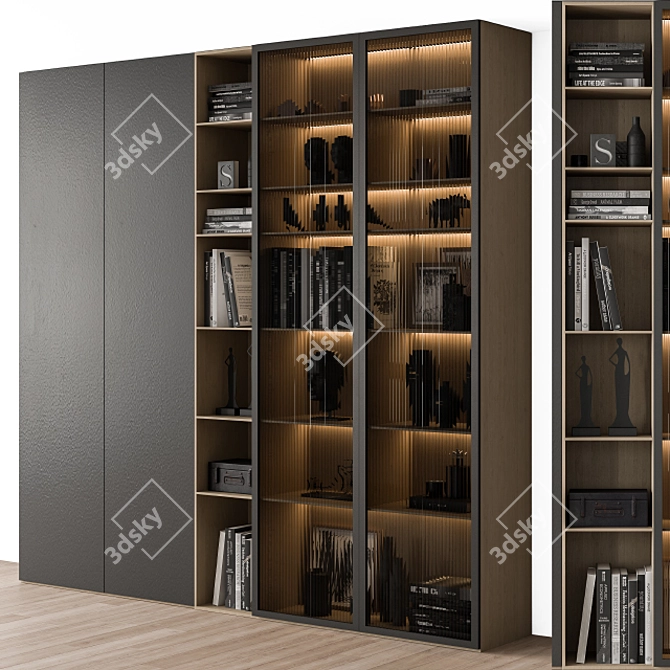 Sleek Glass and Black Display Cabinet 3D model image 2