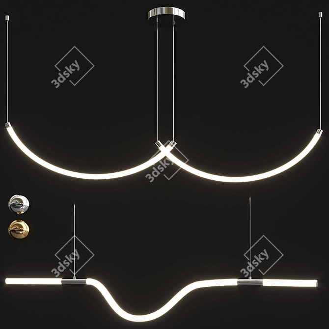 Sleek Zigzag LED Chandelier 3D model image 2