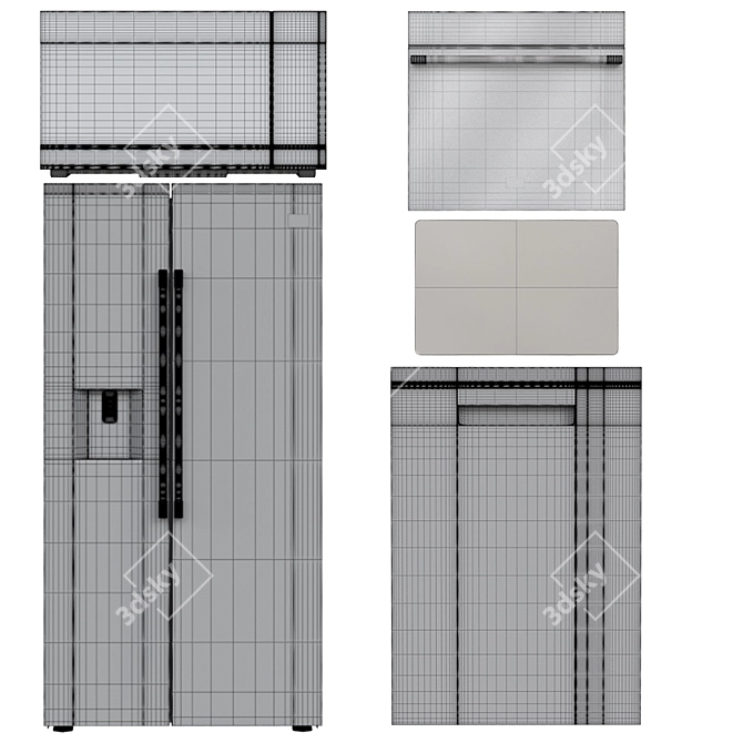 Bekko Kitchen: Refrigerator, Dishwasher, Microwave, Oven, Induction Cooktop 3D model image 2