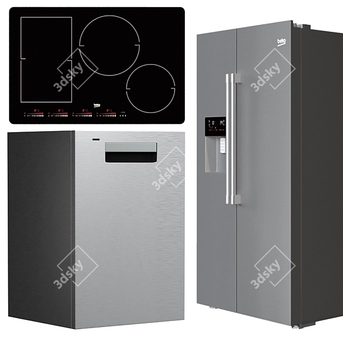 Bekko Kitchen: Refrigerator, Dishwasher, Microwave, Oven, Induction Cooktop 3D model image 3