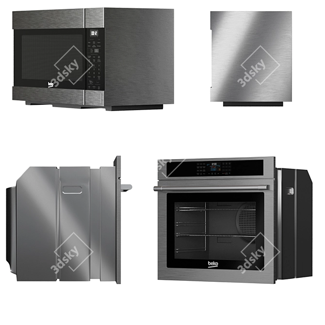 Bekko Kitchen: Refrigerator, Dishwasher, Microwave, Oven, Induction Cooktop 3D model image 4