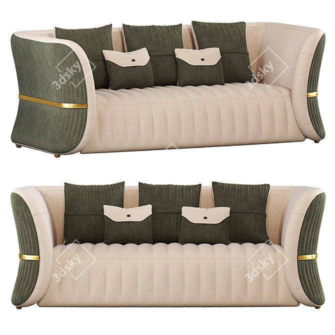 Green Velvet 3-Seater Sofa 3D model image 2