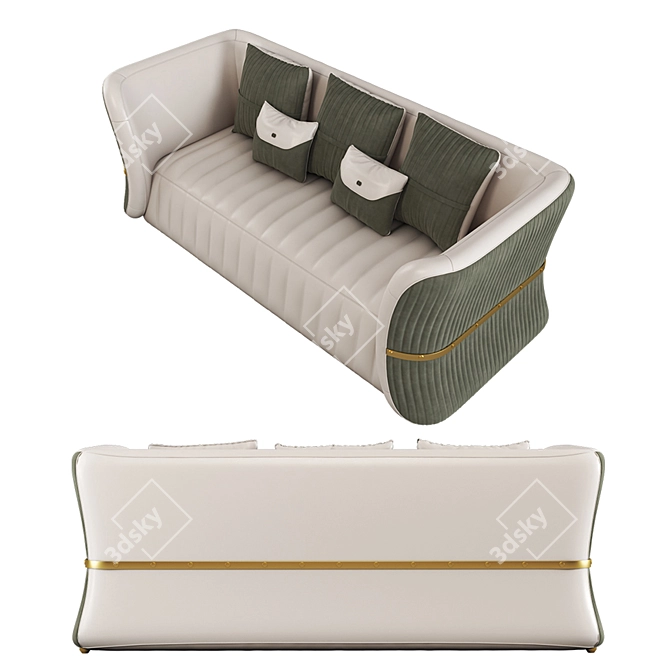 Green Velvet 3-Seater Sofa 3D model image 5