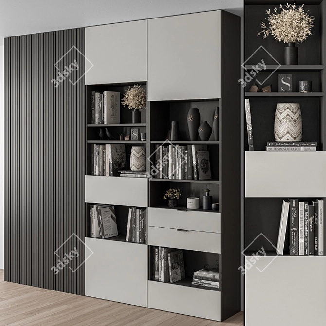 Sleek Black and Gray Display Cabinet 3D model image 1