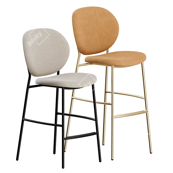 Retro-Style Inès Stools: Modern Elegance in Fabric 3D model image 4