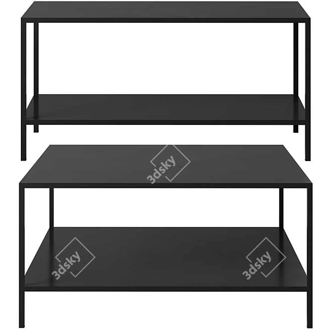 Sleek Black Coffee & Side Table Set 3D model image 3