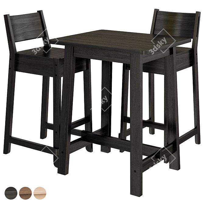 Norråker Birch Bar Stool Set 3D model image 3