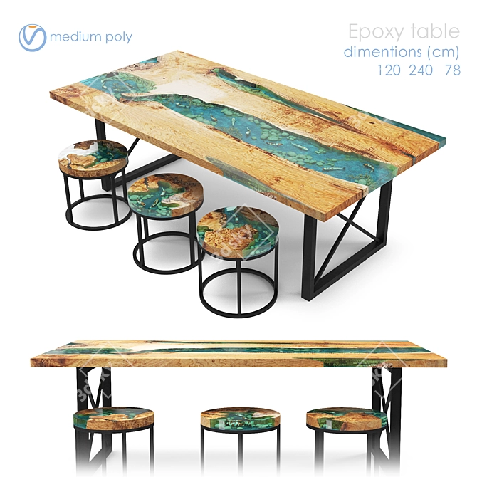 Smooth Surface Epoxy Resin Table 3D model image 1