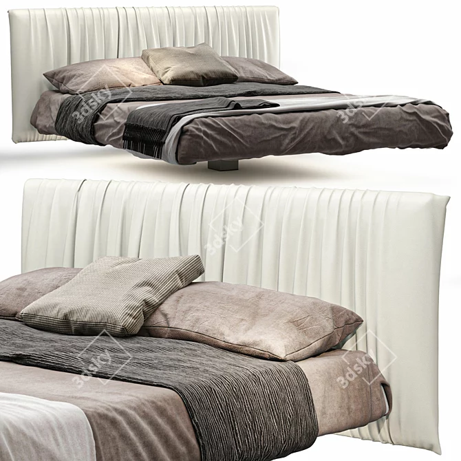 Floating Double Bed with UV Mapped Design 3D model image 1
