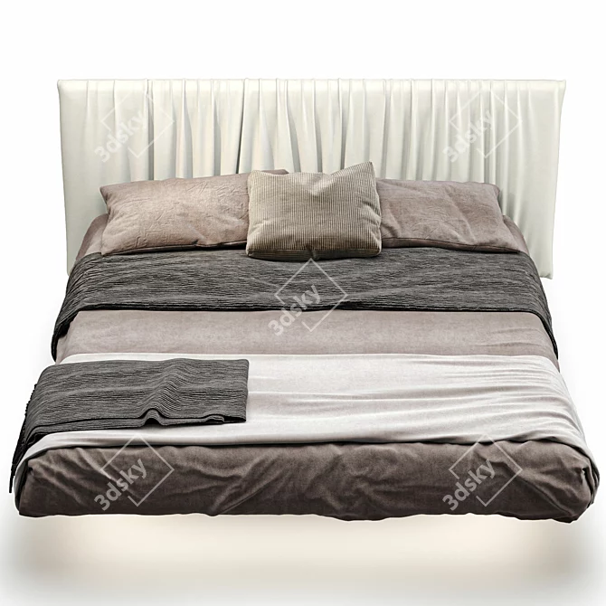 Floating Double Bed with UV Mapped Design 3D model image 3