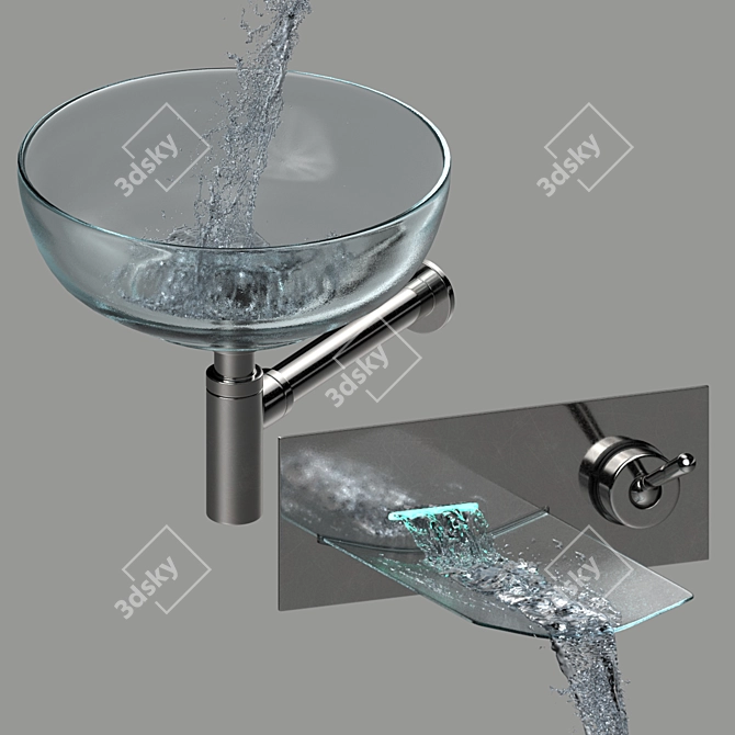 Modern Wall Faucet with Sink 3D model image 2