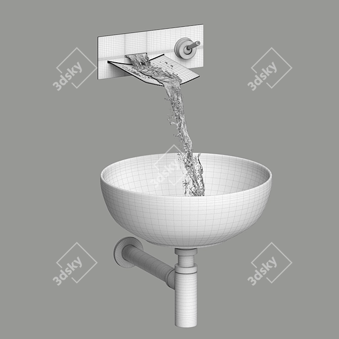 Modern Wall Faucet with Sink 3D model image 5