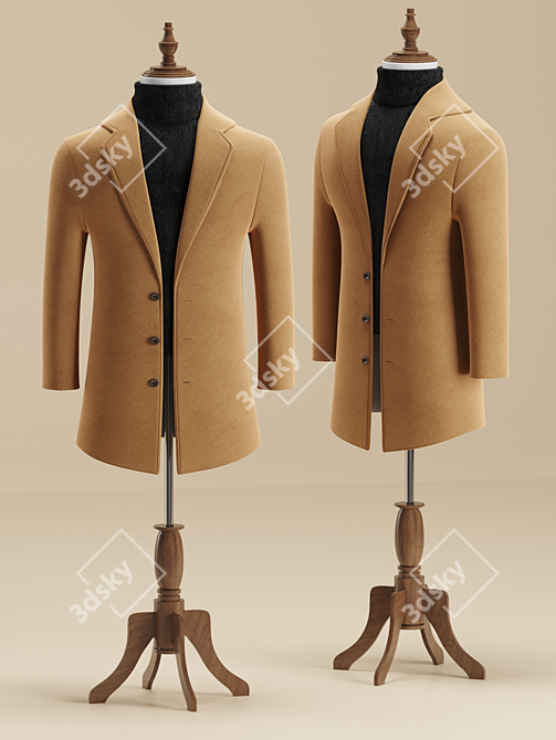 Classic Wool Blend Men's Coat 3D model image 5